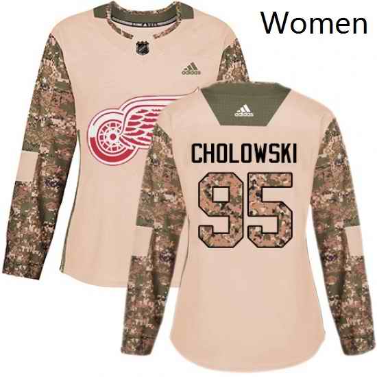 Womens Adidas Detroit Red Wings 95 Dennis Cholowski Authentic Camo Veterans Day Practice NHL Jersey